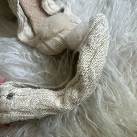 UGG Beige Knit Slippers with Pom Pom - Picture 6 of 13